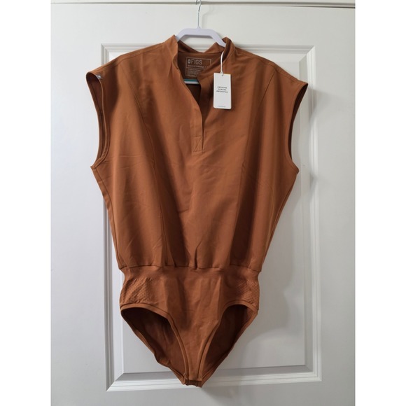 Figs Tops - FIGS Rafaela Scrub Bodysuit XL Brown Sleeveless Mandarin Collar Brief New
